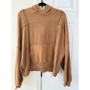 Aerie Cozy Textured Colorblock Hoodie Sweatshirt‎ Camel Brown Size Medium
